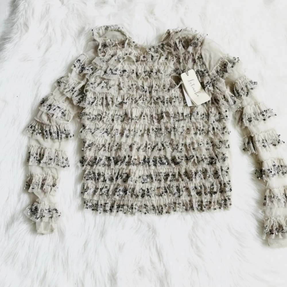 Let Me Be Sequin Tulle Ruffle Blouse - Anthropologie